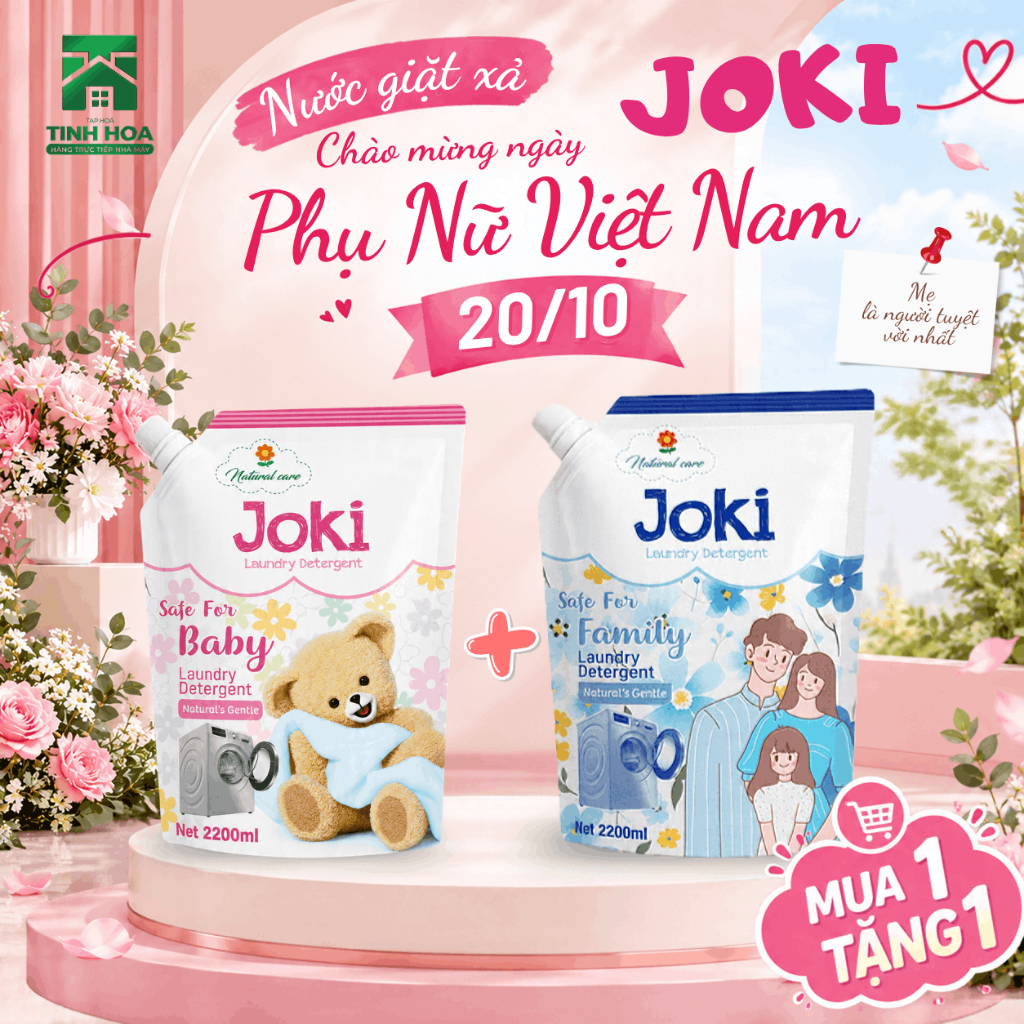 Túi Nước Giặt Xả JOKI (2.2L x 2) Nước Giặt Xả Em Bé, Dịu Nhẹ, Sạch Sâu, Kháng Khuẩn