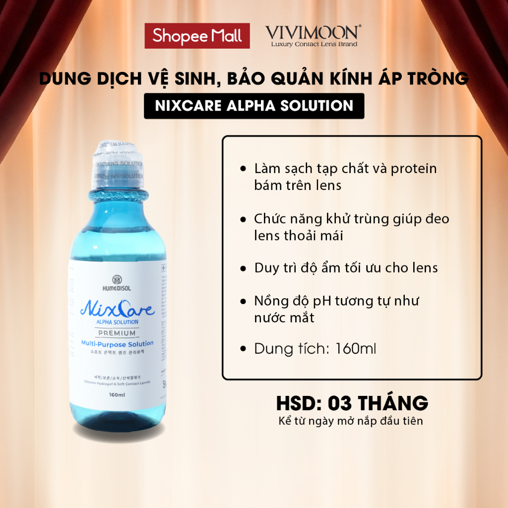 Dung dịch làm sạch lens, ngâm rửa và bảo quản kính áp tròng mềm Nixcare Alpha 160ml