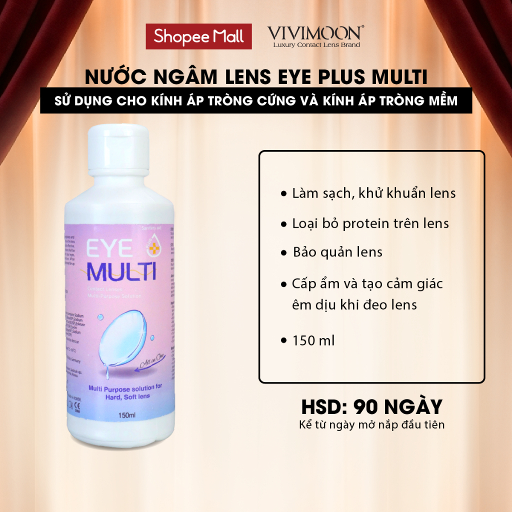 Nước ngâm lens VIVIMOON dung dịch làm sạch, khử trùng, bảo quản kính áp tròng EYE PLUS MULTI SOLUTION 150ml