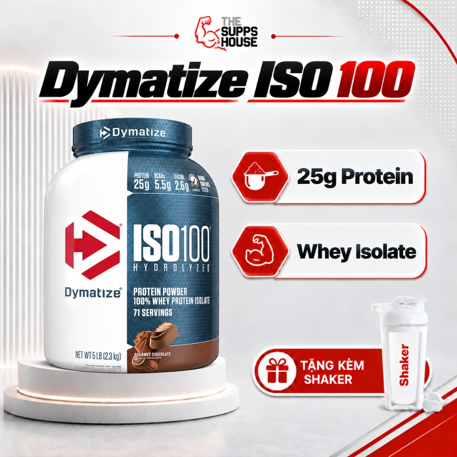 Bột tăng cơ Dymatize Iso 100 Whey Protein Isolate hỗ trợ phát triển cơ bắp và hỗ trợ không nóng tron