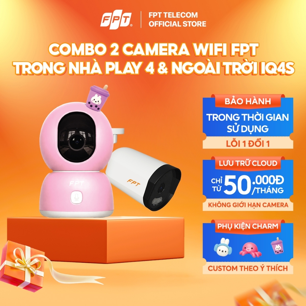 [Chỉ giao hàng] Combo 2 Camera FPT Trong Nhà Play 4 & Camera Ngoài Trời IQ4S, Camera An Ninh Cloud B