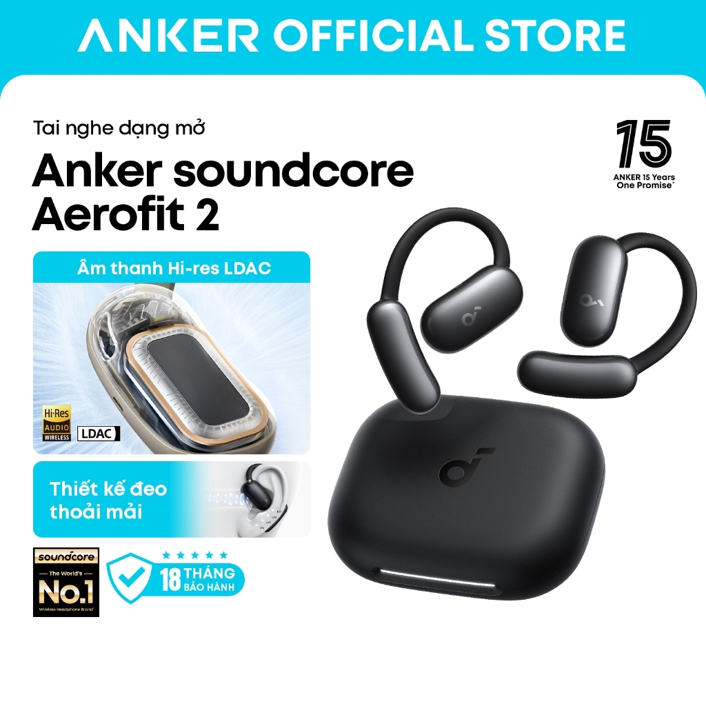 Anker soundcore Tai nghe bluetooth kẹp tai soundcore AeroFit 2, âm thanh Hi-Res, có thể điều chỉnh theo kích thước tai