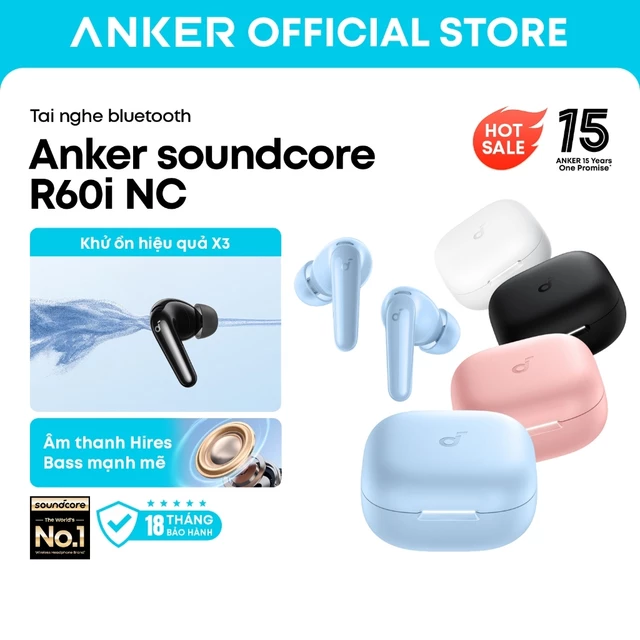 Tai nghe bluetooth Anker soundcore R60i NC, chống ồn 52dB, âm thanh Hi-Res, pin 50H, phiên dịch AI D1202