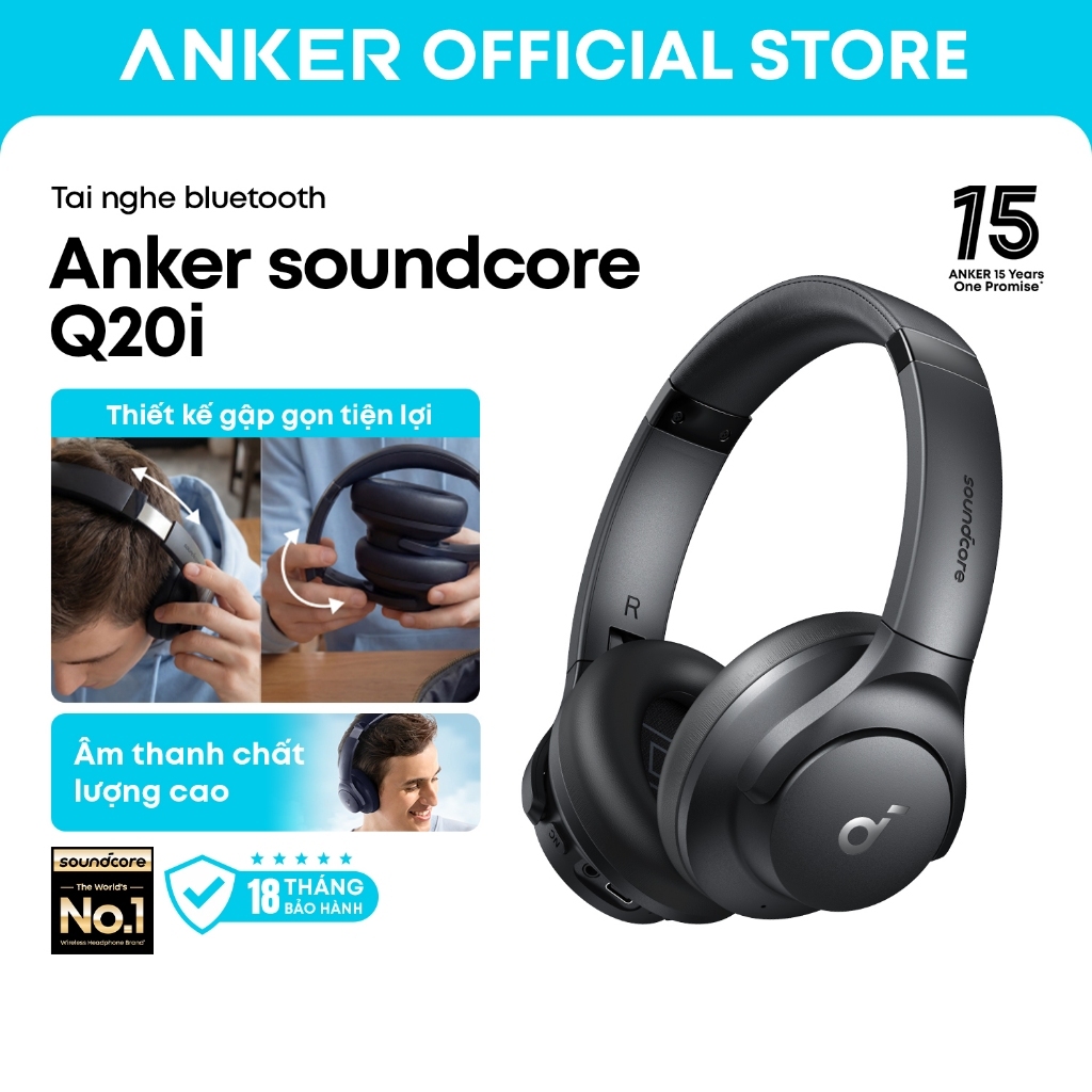 Anker soundcore Tai nghe Bluetooth chống ồn soundcore Q20i - Âm thanh chất lượng cao, đeo thoải mái, pin lâu tới 40H