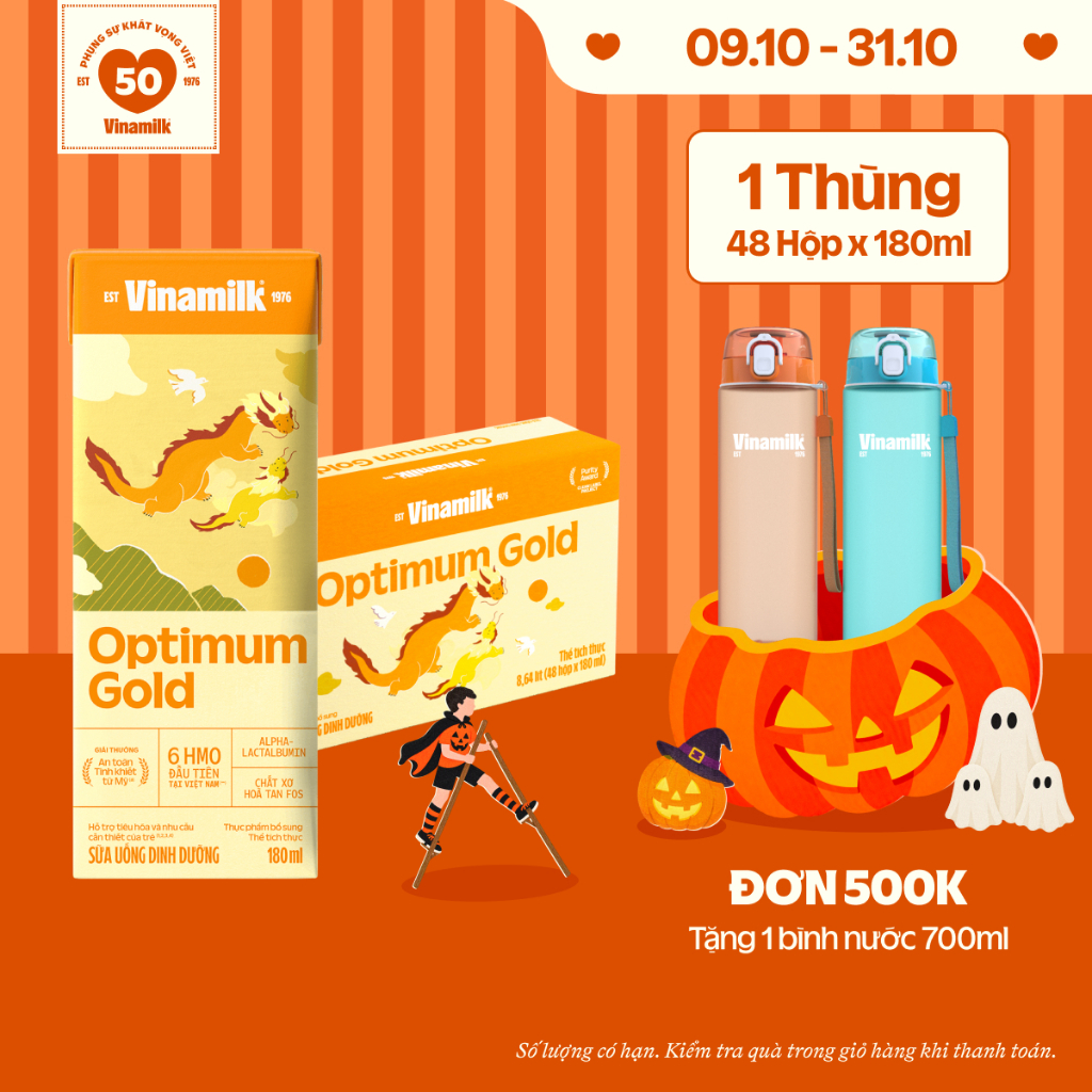 Thùng 48 hộp sữa bột pha sẵn Vinamilk Optimum Gold 180ml