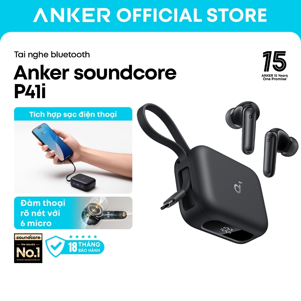 Anker soundcore Tai nghe bluetooth P41i chống ồn chủ động, tích hợp cáp USB-C có thể sạc điện thoại A3937