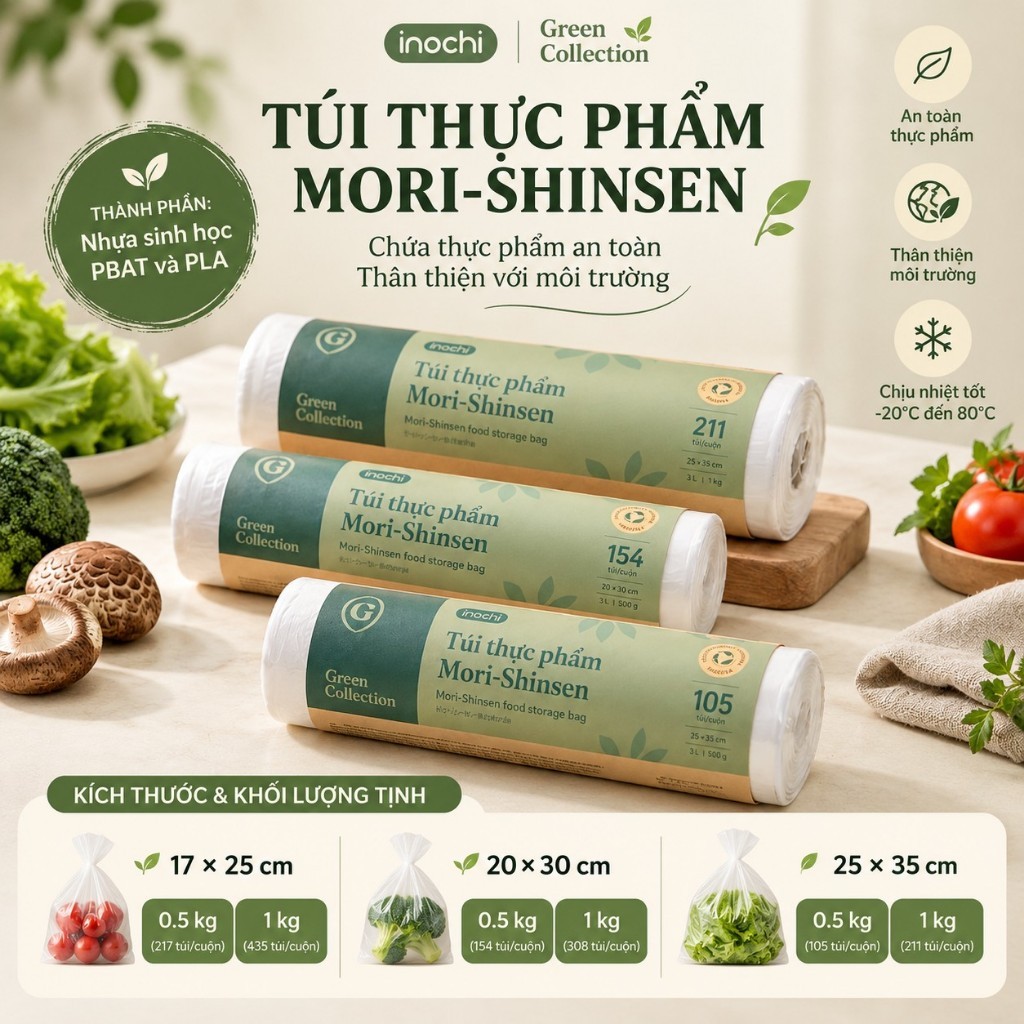Túi Thực Phẩm Shinsen 1.0L, 1,7L, 3.0L Inochi - Bảo Quản Tươi Ngon, An Toàn, Tiện Dụng