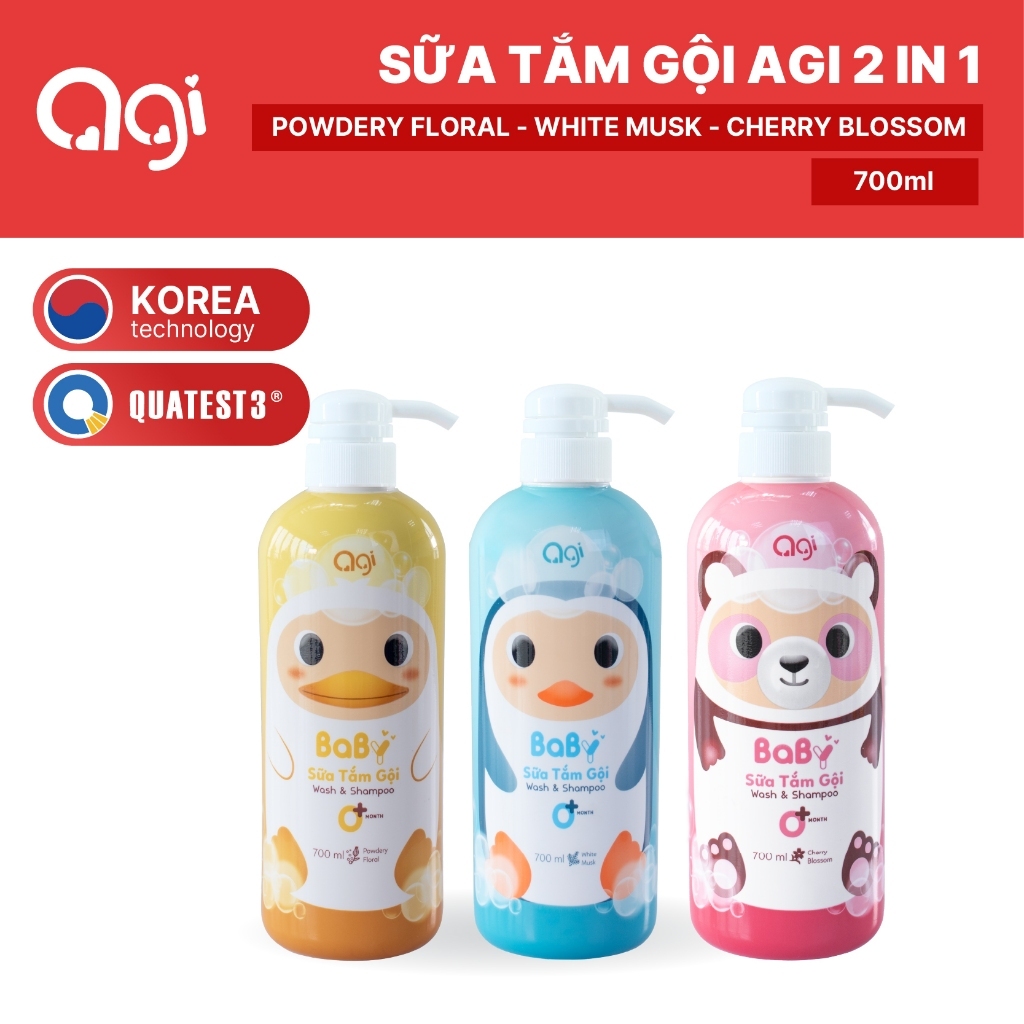 Sữa tắm gội Agi 2 in 1 700ml dịu nhẹ, an toàn cho bé