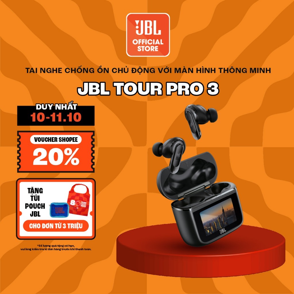 [TRẢ GÓP 0%] Tai nghe True Wireless JBL Tour Pro 3 Chơi Nhạc Tới 44 Giờ Màn Hình Điều Khiển