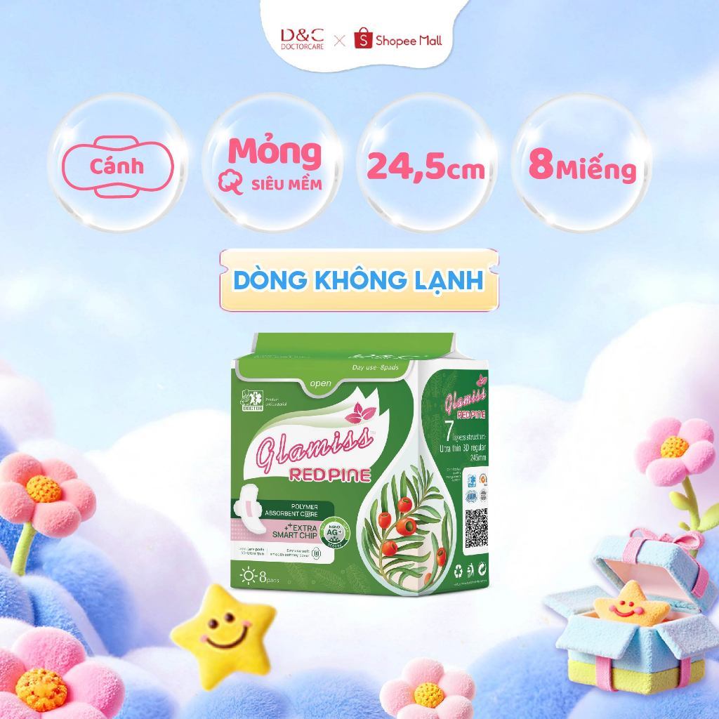 Băng vệ sinh thảo dược KHÔNG LẠNH Glamiss Redpine ban ngày tinh dầu thông đỏ 24.5cm Decano Store