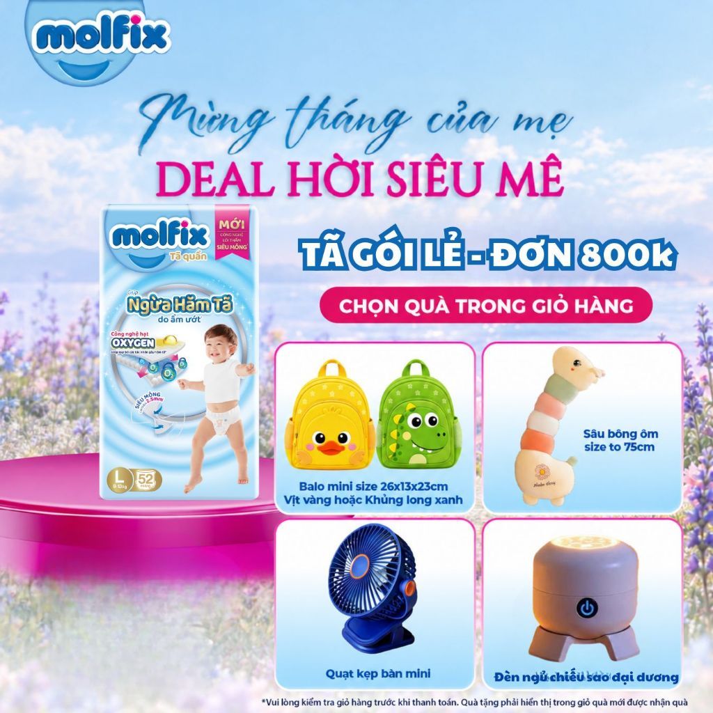 Tã/bỉm quần Molfix Oxy Super Jumbo giúp Ngừa Hăm Tã đủ các size M,L,XL,XXL,XXXL