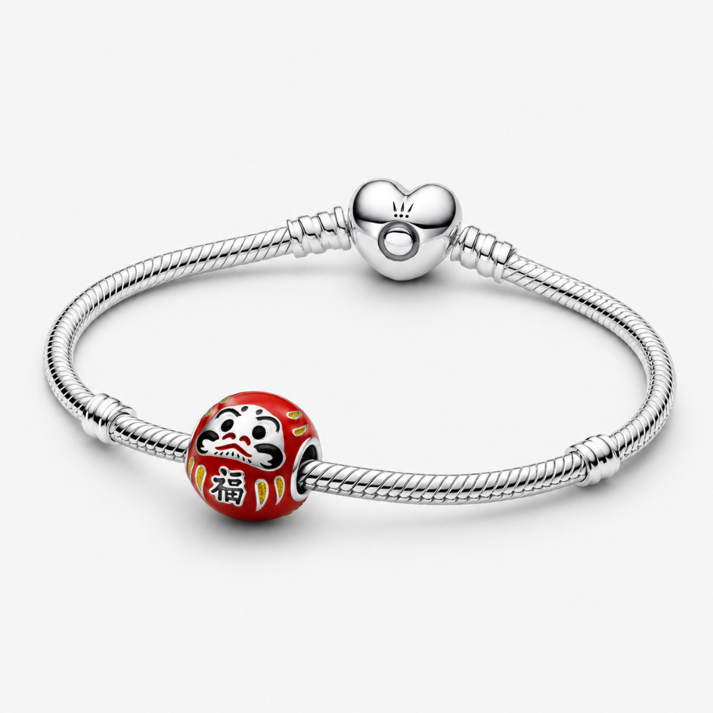 Vòng Tay Bạc Pandora Moments Khóa Trái Tim Mix Charm Daruma Nhật Bản - Thành Tâm Ước Nguyện - Steadf