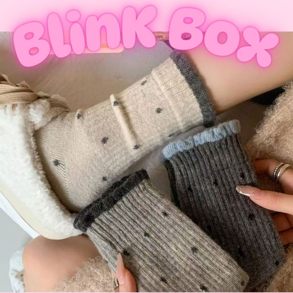Vớ Len Dày Hoạ Tiết Chấm Bi Style Mori Girl Vintage Ấm Áp_ Tất Cổ Cao Blink Box T01
