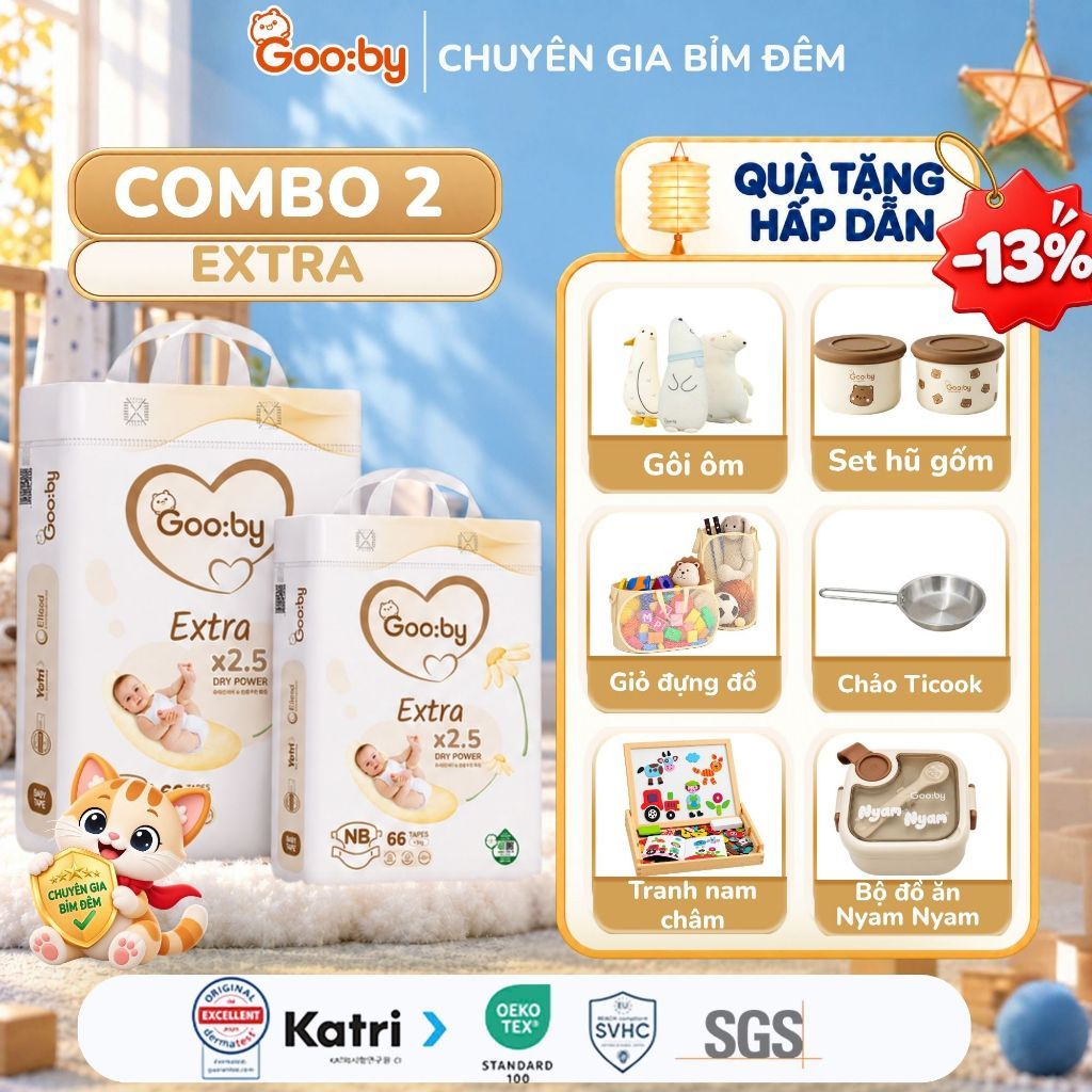 Combo 2 bịch Gooby Quần siêu mỏng mềm, thấm hút tốt size M/L/XL/XXL/XXXL cho bé từ 6kg-25Kg
