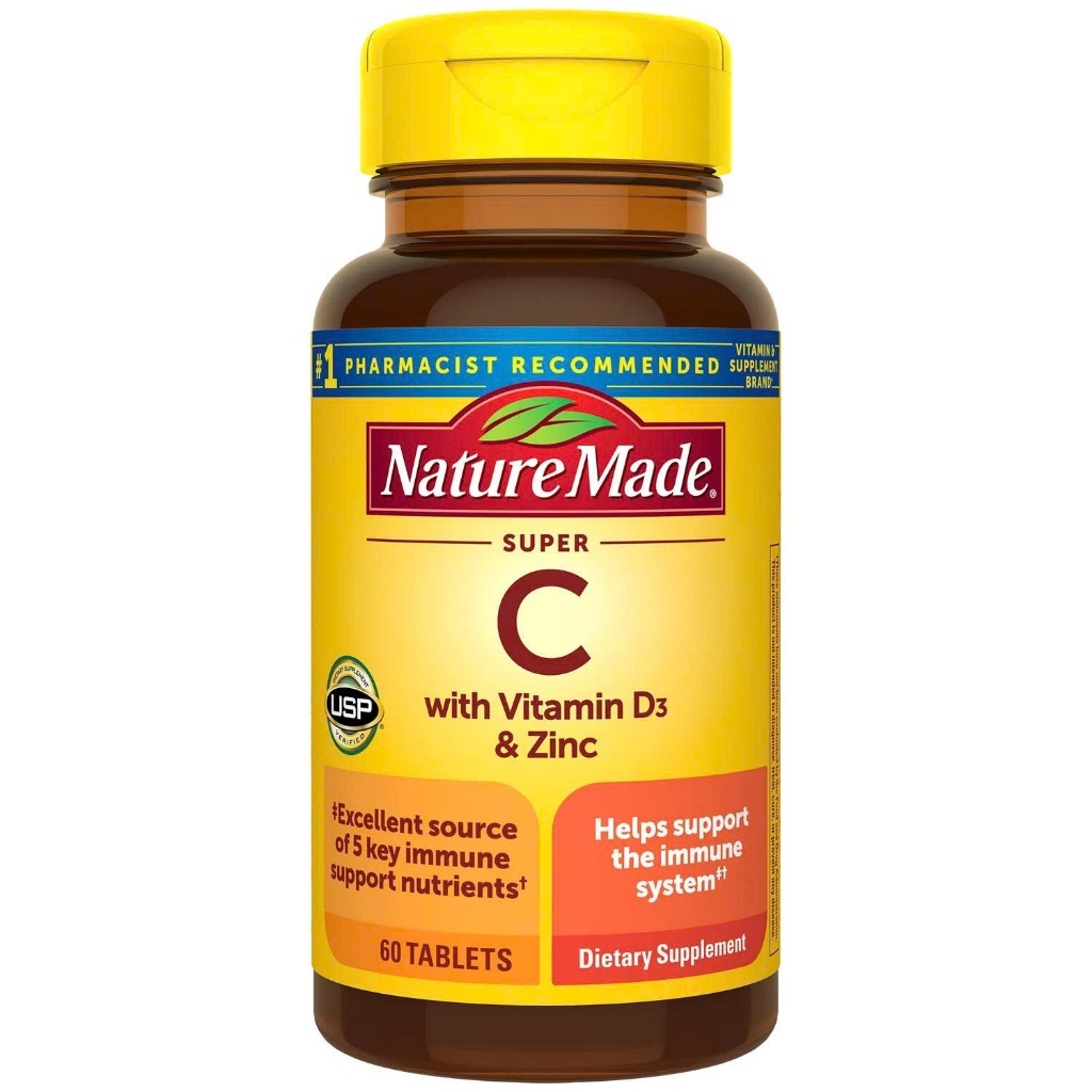 Viên uống Nature Made Super C với Vitamin D3 & Kẽm 60 viên bổ sung thực phẩm