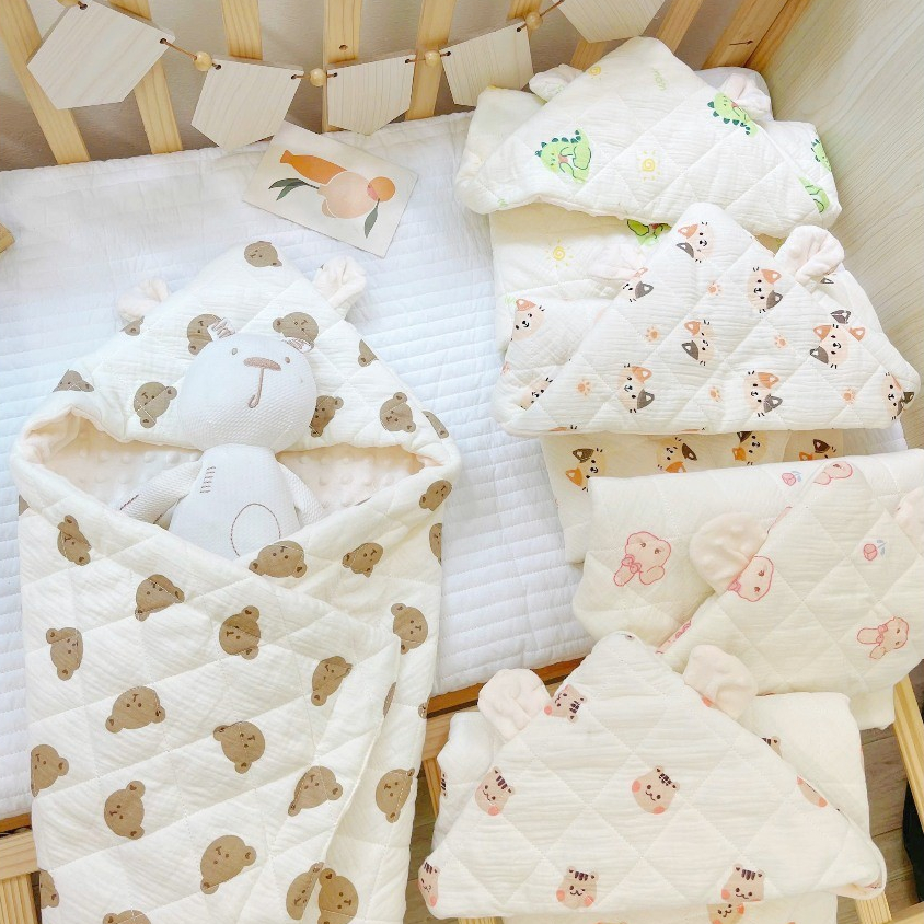 Chăn Ủ Xô Muslin Trần Bông Hạt Đậu Cao Cấp Dày Dặn Và Ấm Áp Cho Bé Sơ Sinh