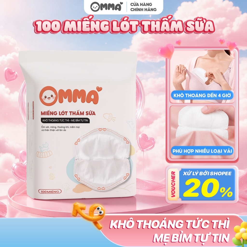 100 miếng lót thấm sữa, miếng dán thấm hút sữa OMMA dán chắc chắn, mềm mại, an…