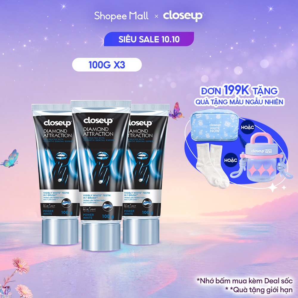 Bộ 3 Kem Đánh Răng Closeup Diamond Attraction - Trắng răng sau 1 lần chải 100g