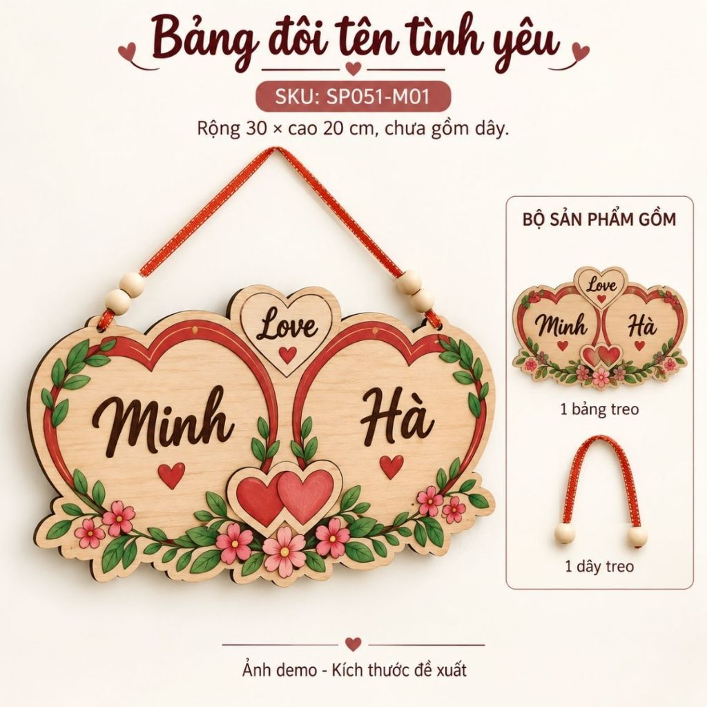 Bảng Gỗ Khắc Tên Đôi — ảnh listing minh họa