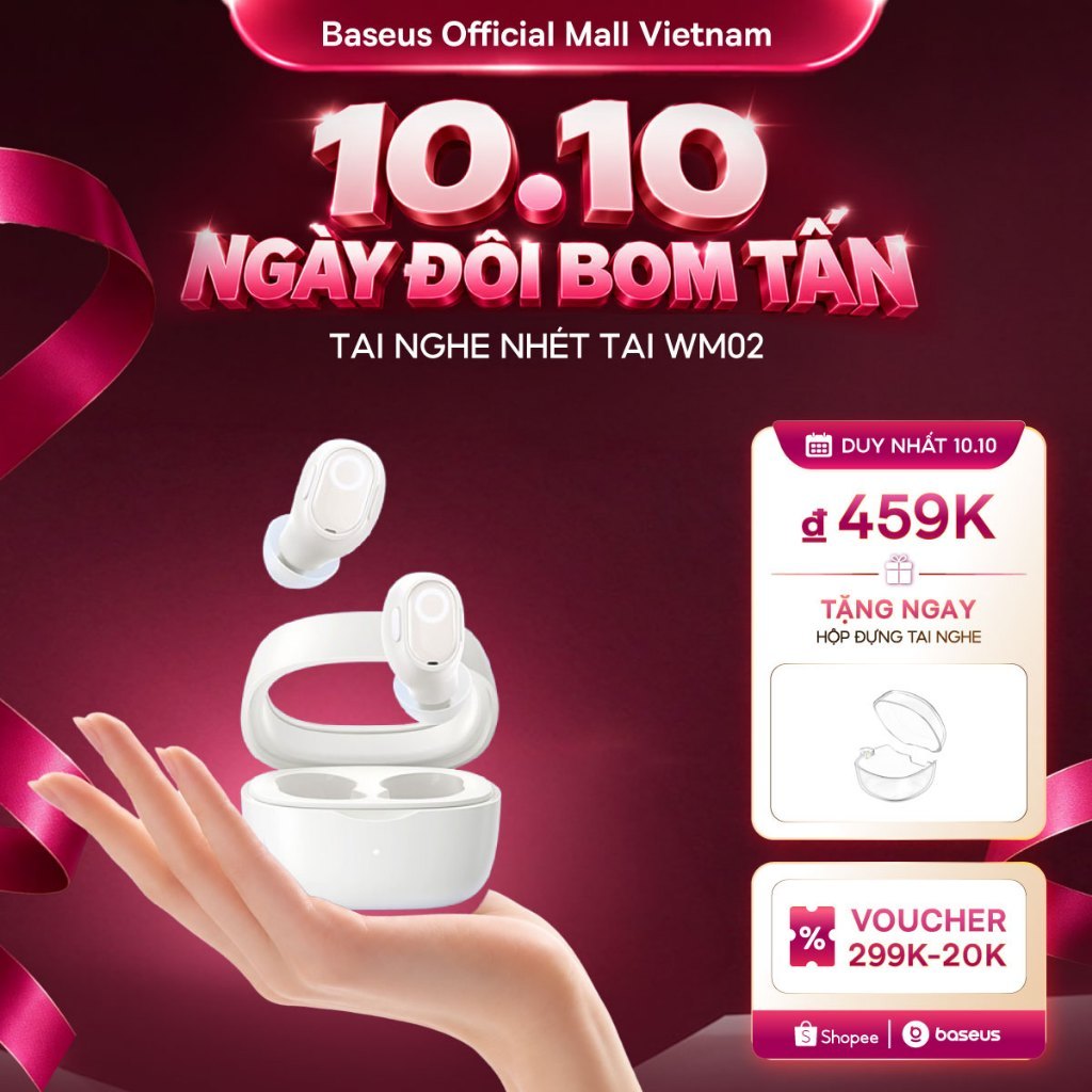 [MÀU HỒNG SIÊU HOT - MỚI VỀ]Tai nghe nhét tai không dây BASEUS WM02 bluetooth 5.3 TWS chống ồn thời lượng pin 25 giờ