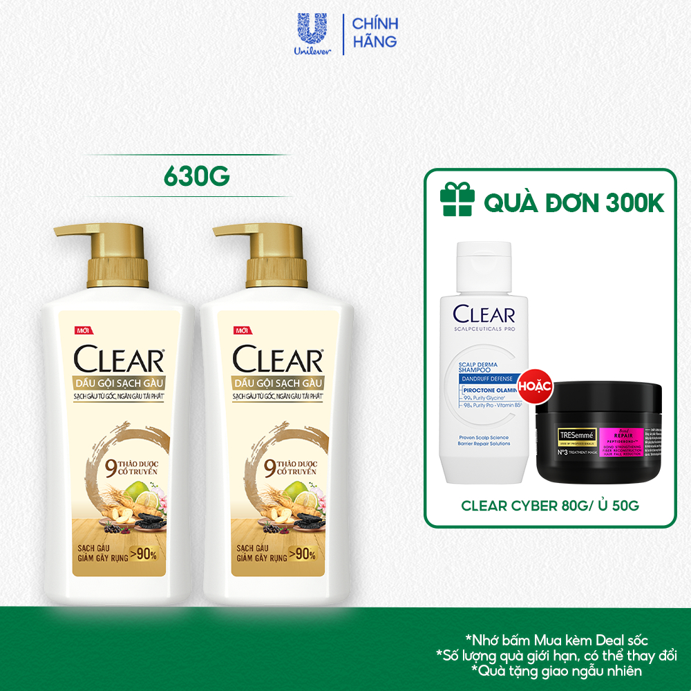 Dầu Gội Clear Thảo Dược Nuôi Dưỡng Da Đầu Từ Gốc, Sạch Gàu Và Giảm Gãy Rụng 630g