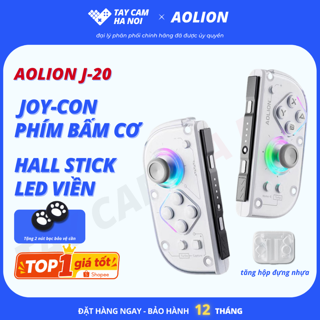 Aolion J20, tay cầm chơi game Joycon cho Switch, full phím bấm cơ, đèn LED RGB…
