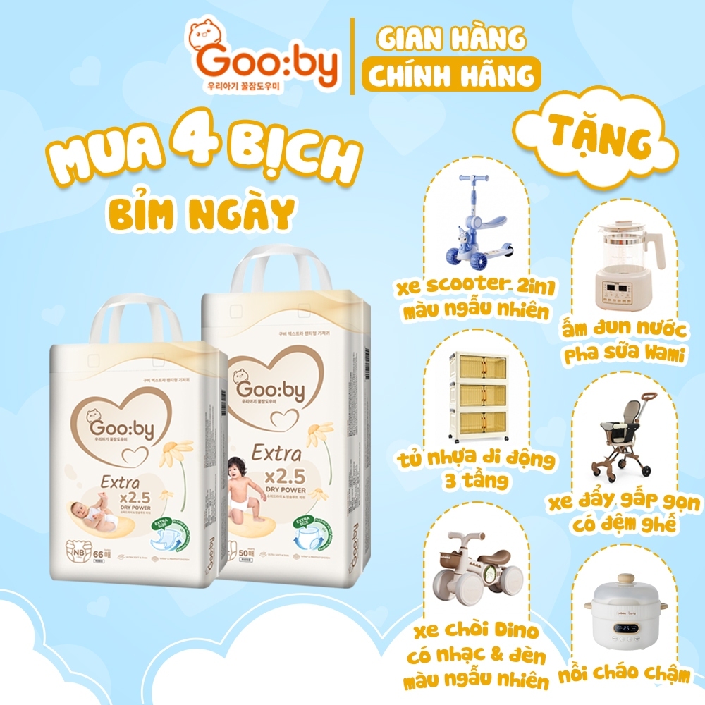 4 Bịch Tã/bỉm Gooby Extra - Bỉm ngày mềm mại, thấm hút tốt đủ size cho bé 4-30KG