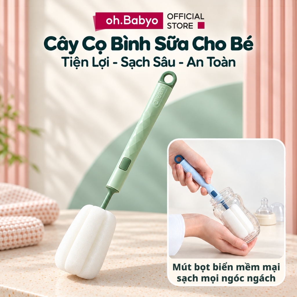 Bộ Dụng Cụ Cọ Rửa Bình Sữa 2 Chế Độ Cho Bé ohBabyo Cây Cọ Vệ Sinh Cốc Chén Ly…