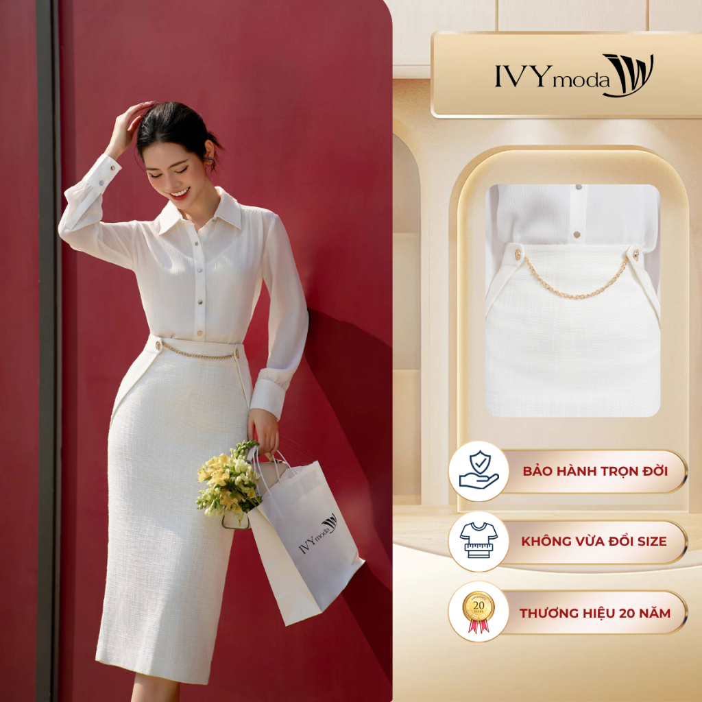 Chân váy 2 khuy phối dây IVY moda MS 31M8547