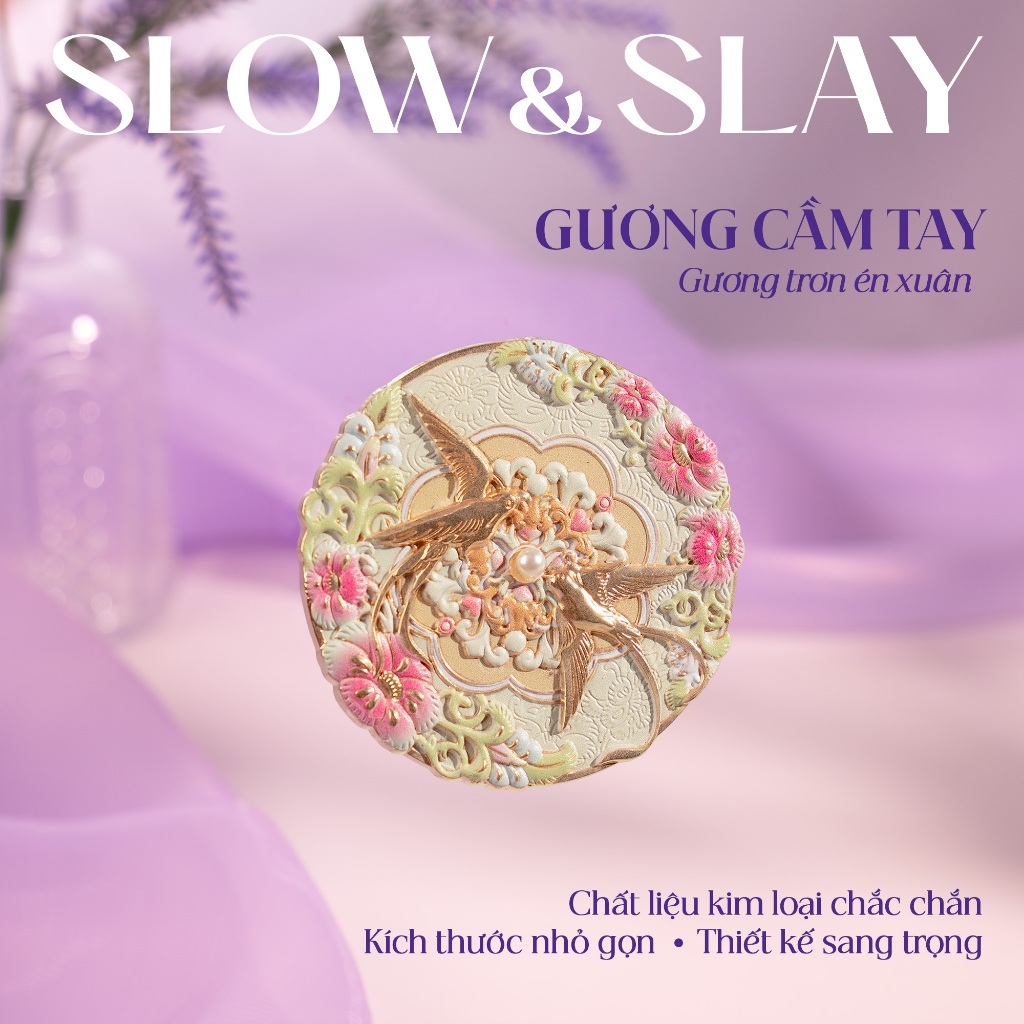 Gương Cầm Tay Trang Điểm Hình Đôi Én Vintage Kim Loại SLOW&SLAY Phong Cách Hoàng Gia Sang Trọng