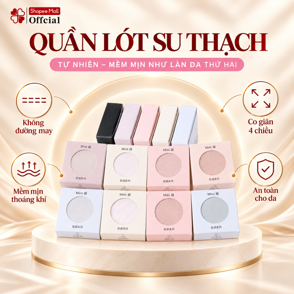 Set 6 quần lót nữ su thạch băng lụa kháng khuẩn tàng hình CLOVER không đường…