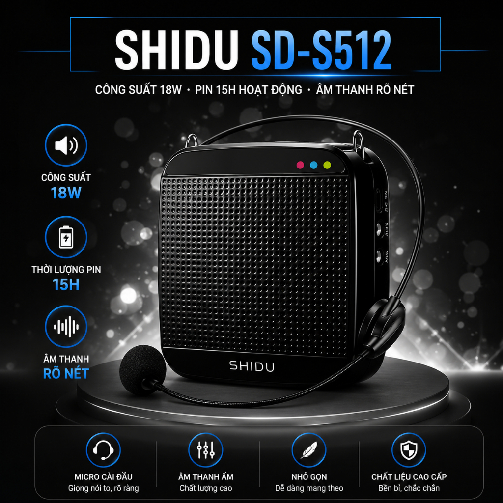 Máy trợ giảng SHIDU S512 âm thanh 18w, trong treo, thời gian sử dụng 15h…