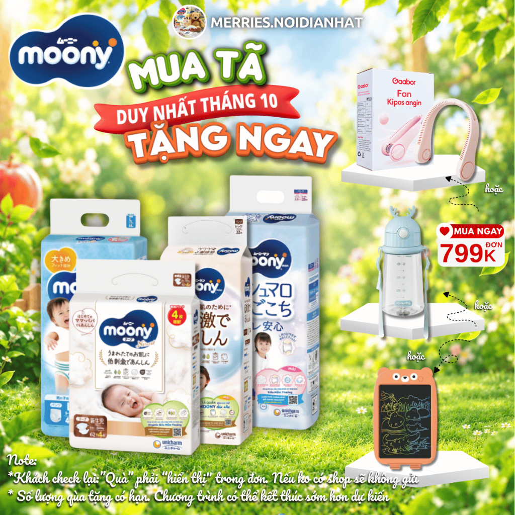 Tã Bỉm MOONY NATURAL dán/quần NB62/S58/M46/L38/L36/XL32