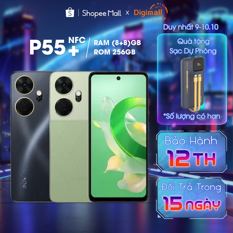 Điện Thoại Thông Minh Itel P55+ 16GB(8+8)/256GB | Hỗ Trợ NFC  | 5000 mAH | Sạc Nhanh 45W | HD+ 90Hz