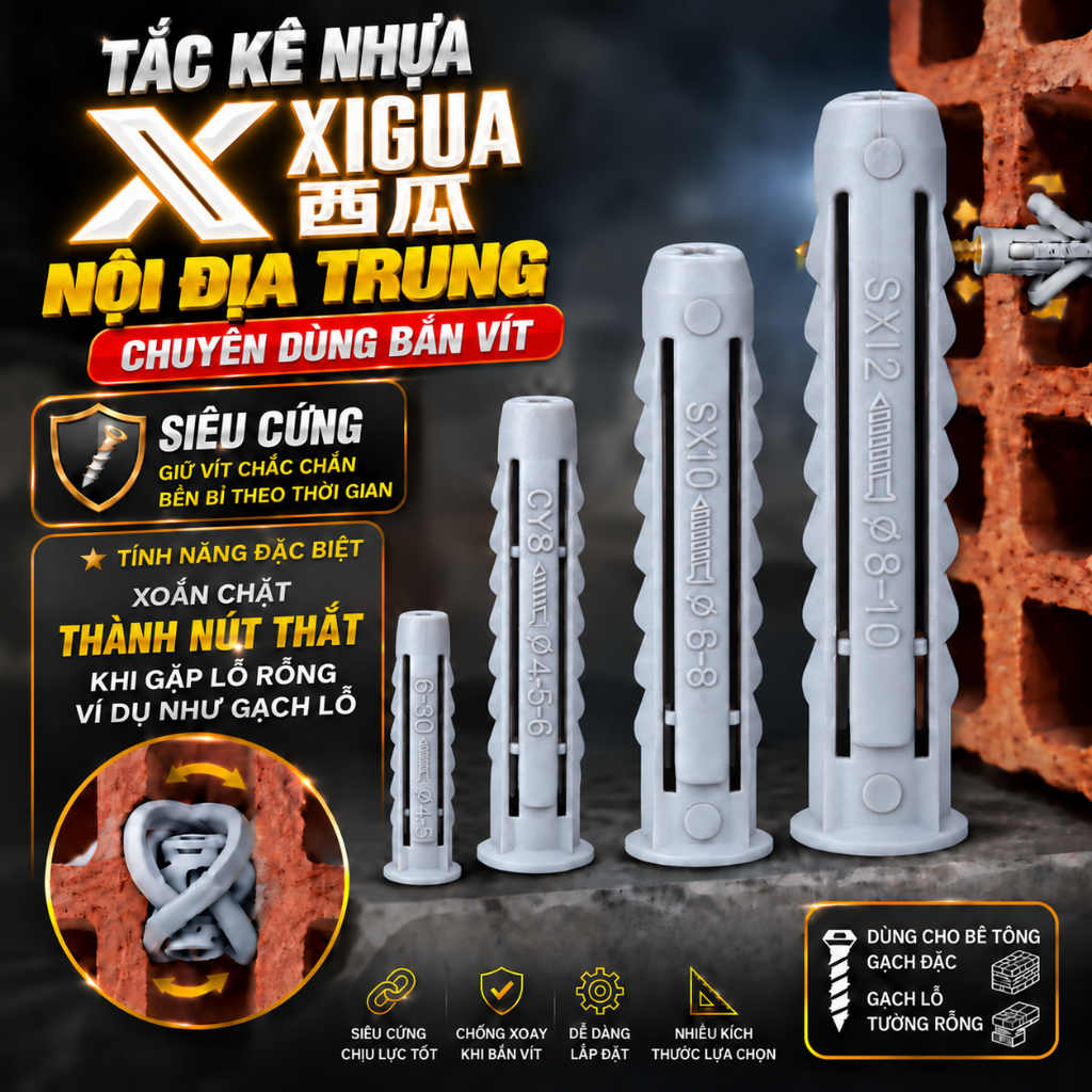 Tắc Kê Nở XIGUA Nội Địa Trung Siêu Cứng đầy đủ kích thước 6li 8li 10li 12li