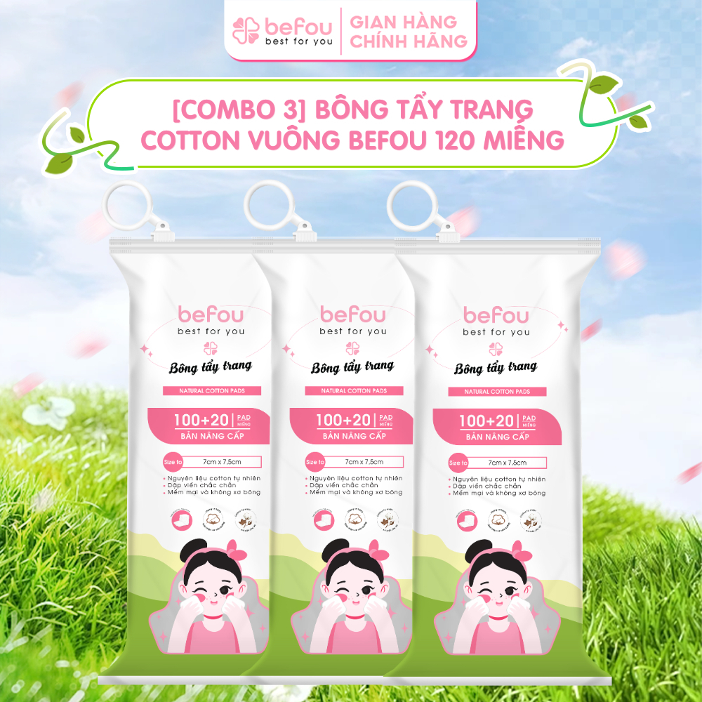 Bông Tẩy Trang Cotton Befou Vuông Size To 120 Miếng