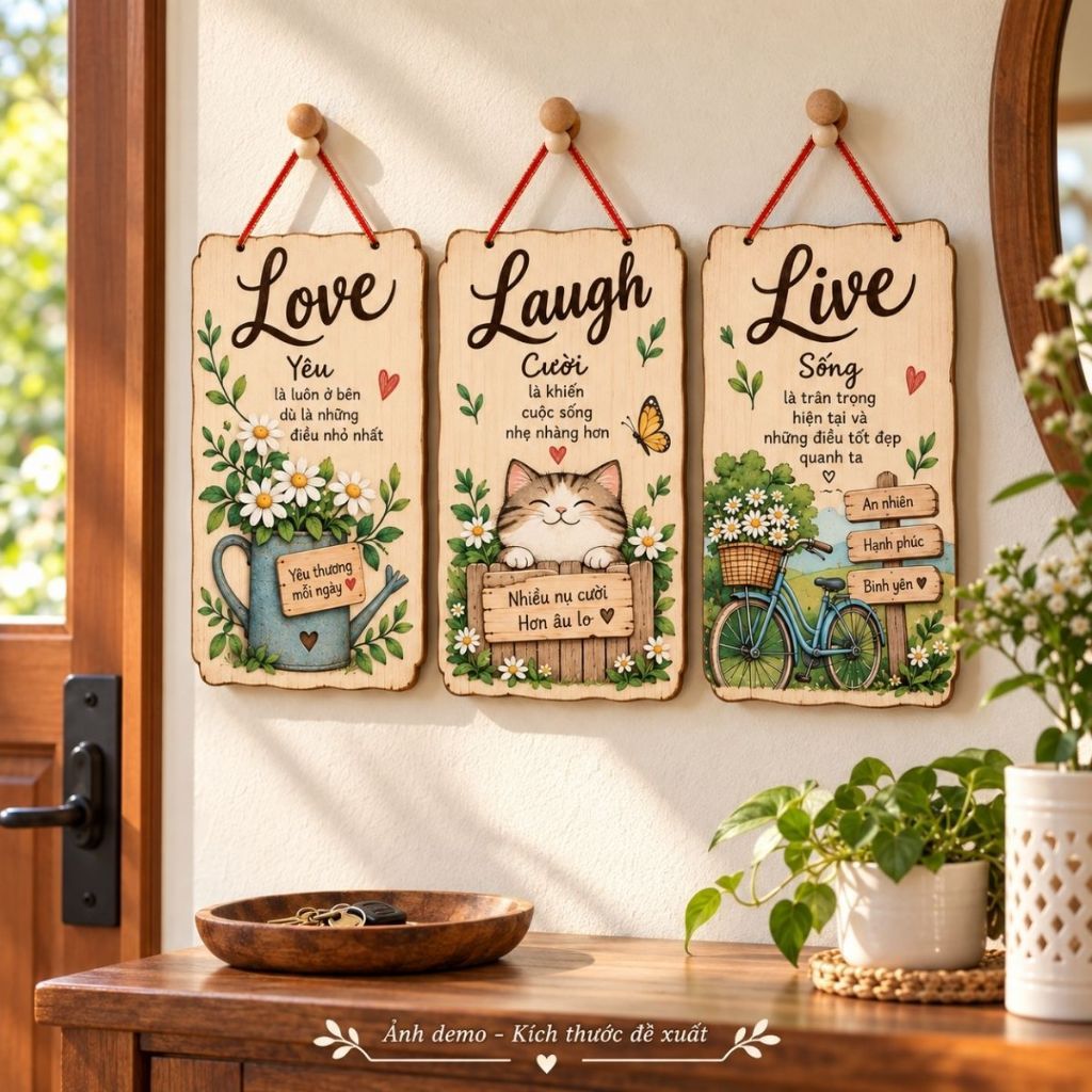 Bộ 3 Bảng Gỗ Lời Yêu Treo Tường 30x20cm Có Dây — ảnh listing minh họa