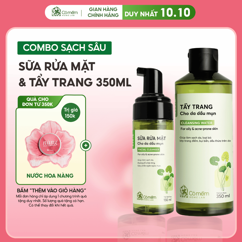 Bộ Chăm Sóc Da 2 Bước Nước Tẩy Trang Và Bọt Rửa Mặt Mọi Loại Da Cỏ Mềm