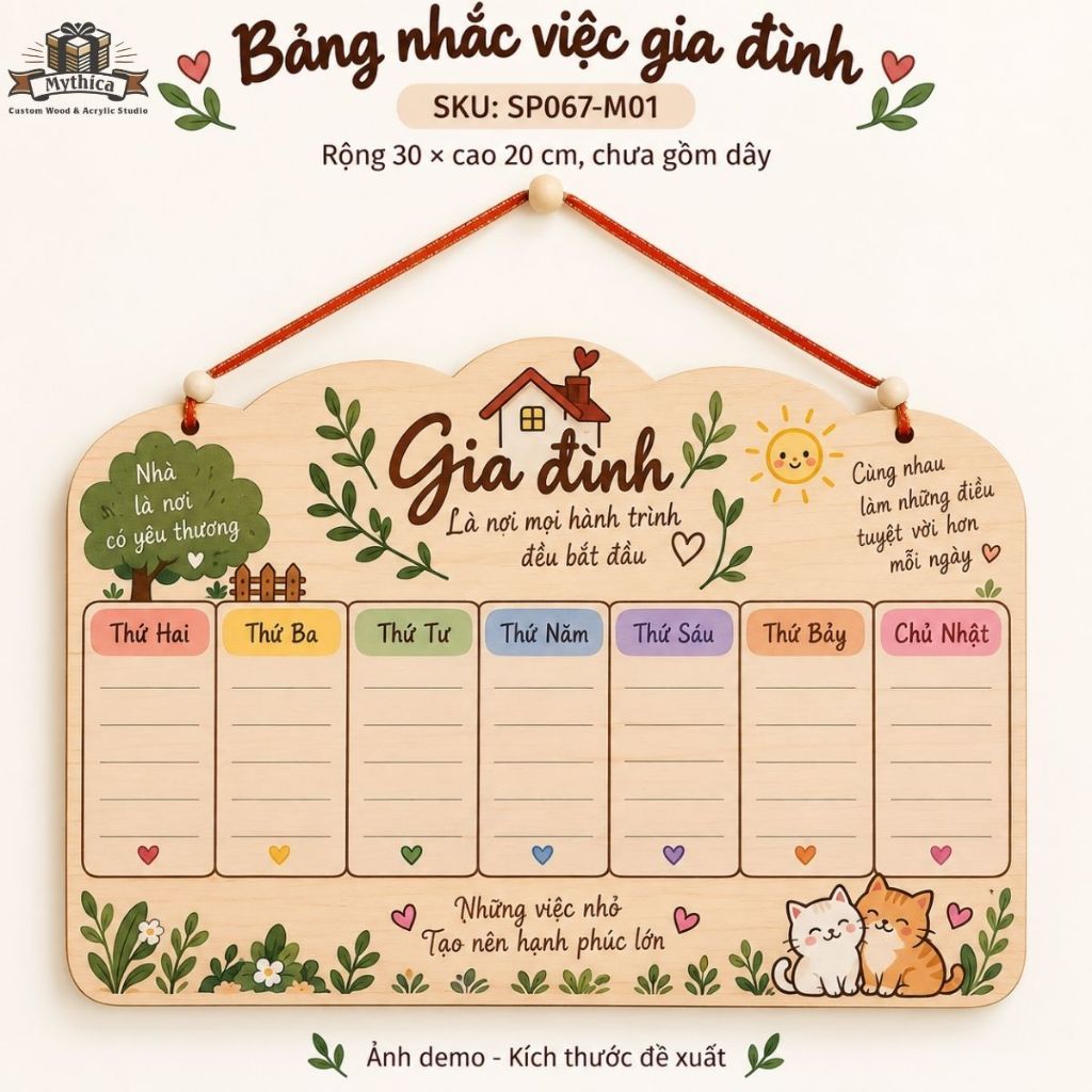 Bảng Gỗ Nhắc Việc Gia Đình Treo Tường 30x20cm Có Dây — ảnh listing minh họa
