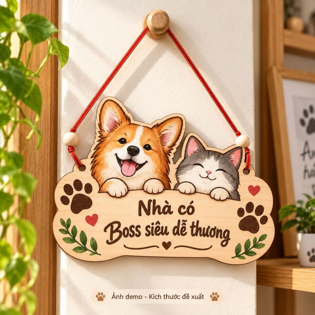 Bảng Gỗ Tên Thú Cưng Treo Góc Riêng 30x20cm Có Dây Khắc Tên Chó Mèo — ảnh listing minh họa