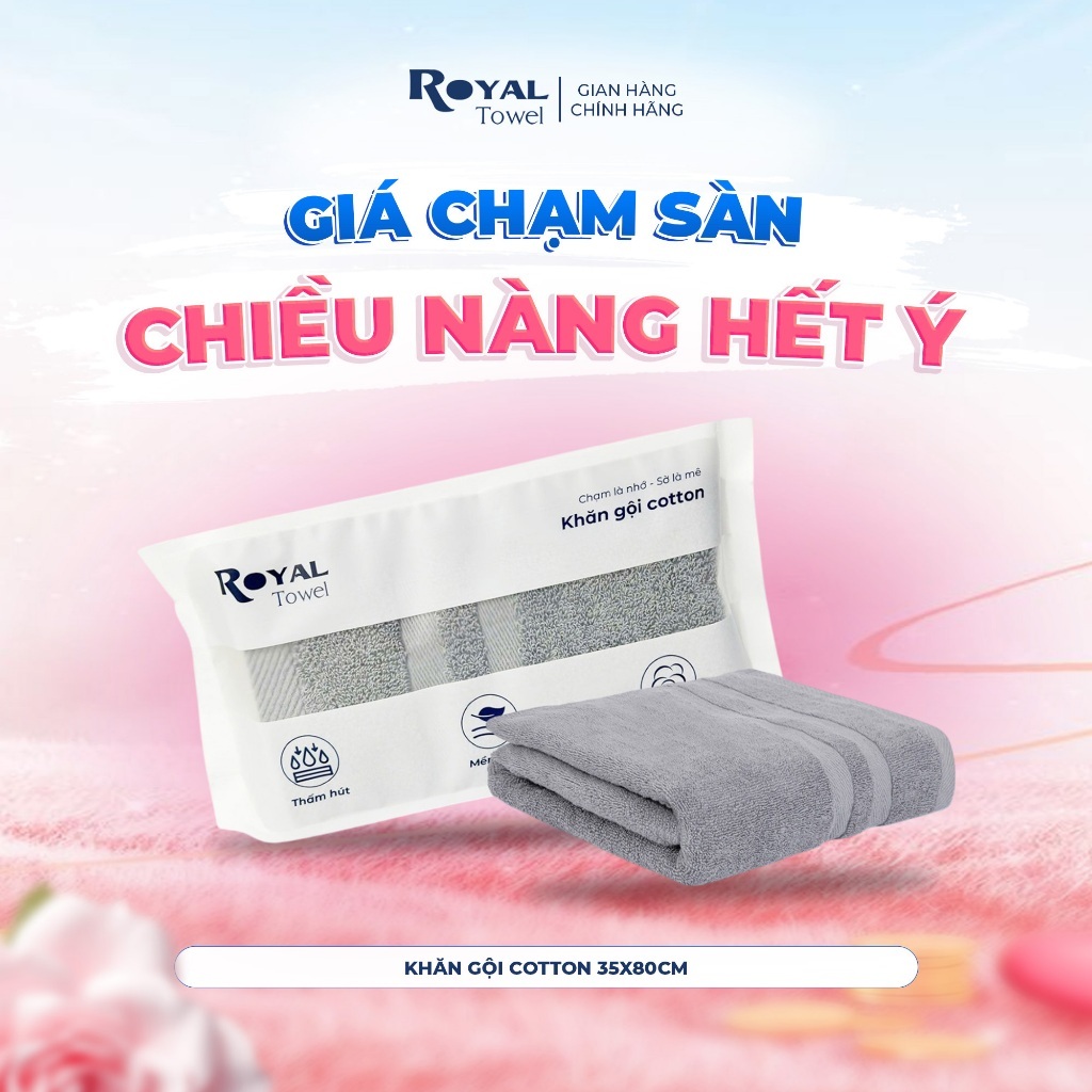 Khăn Gội Royal Towel 35x80cm Sợi Cotton Mềm Mịn, Thấm Hút Tốt, Không Xổ Lông, Không Phai Màu