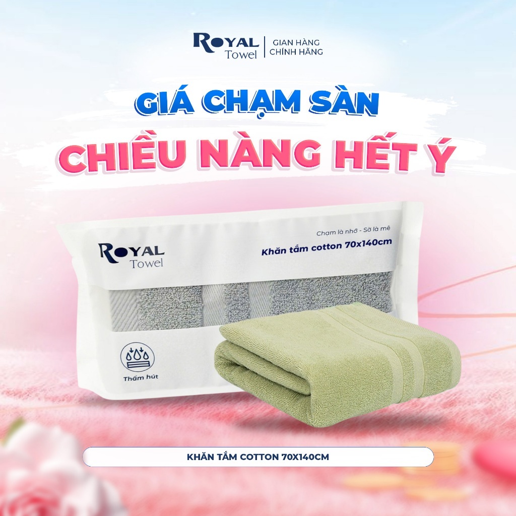 Khăn Tắm Royal Towel 70x140cm Sợi Cotton Mềm Mịn, Thấm Hút Tốt, Không Xổ Lông, Không Phai Màu