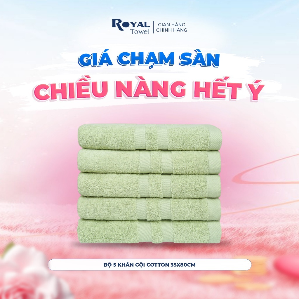 Bộ 5 Khăn Gội Royal Towel 35x80cm Sợi Cotton Mềm Mịn, Thấm Hút Tốt, Không Xổ Lông, Không Phai Màu