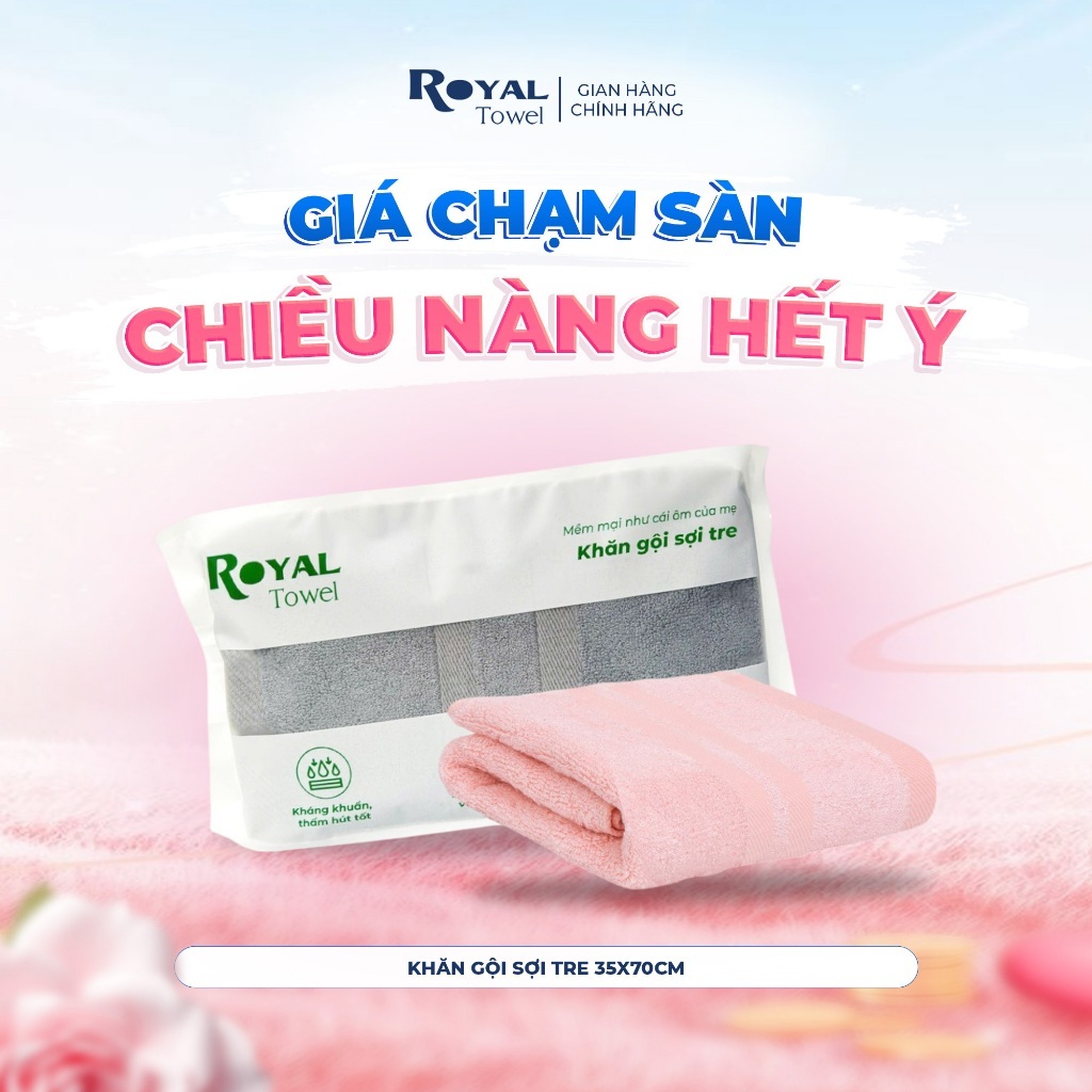 Khăn Gội Royal Towel 35x70cm Sợi Tre Bamboo, Mềm Mịn, Thấm Hút Tốt, Không Xổ Lông, Không Phai Màu, An Toàn Cho Da