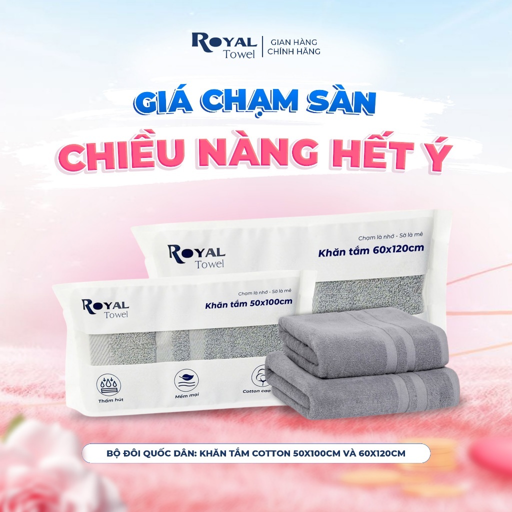 Bộ Đôi Quốc Dân: 1 Khăn 50x100cm và 1 Khăn 60x120cm Sợi Cotton Mềm Mịn, Thấm Hút Tốt, Không Xổ Lông, Không Phai Màu