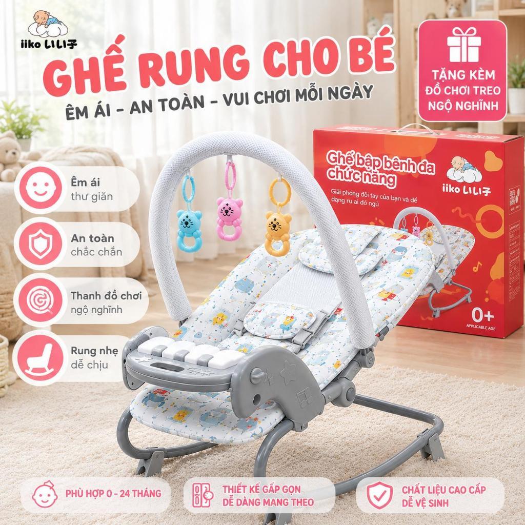 Ghế Nằm Cho Bé Thương Hiệu iiko Ghế Rung Bập Bênh Có Nhạc Và Thanh Đồ Treo Đồ…