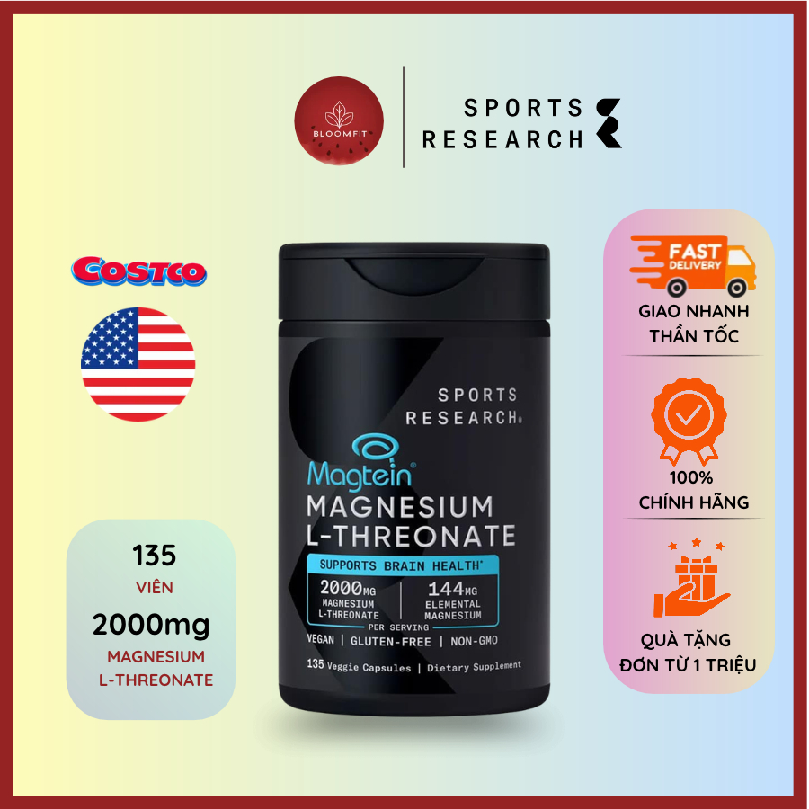 Viên Uống Bổ Sung Magie Sports Research Magtein Magnesium L-Threonate 2000mg