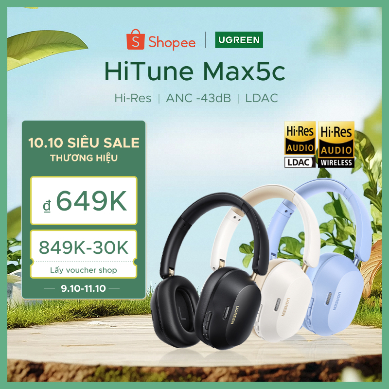 Tai nghe Bluetooth Ugreen Hitune Max5c Hi-Res Hybrid ANC Kết nối 2 thiết bị…