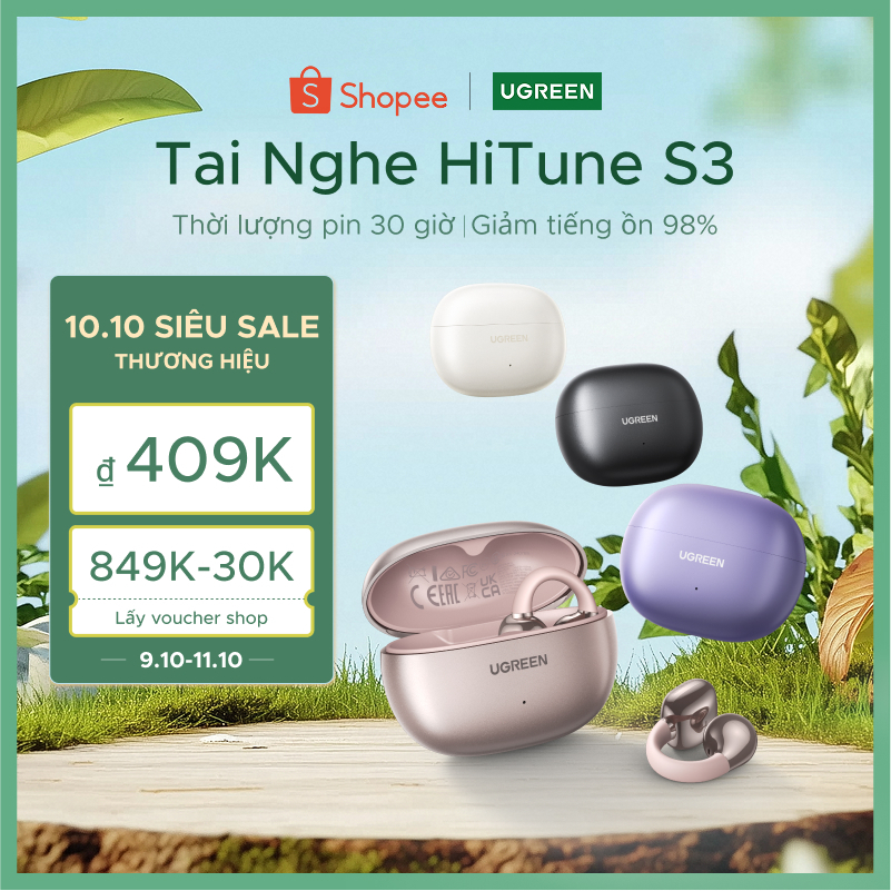 UGREEN S3 Tai nghe Bluetooth 5.4|Thiết kế kẹp tai| nhét tai mở,|Âm thanh tích hợp| Giọng nói HD, Giảm tiếng ồn cuộc gọi