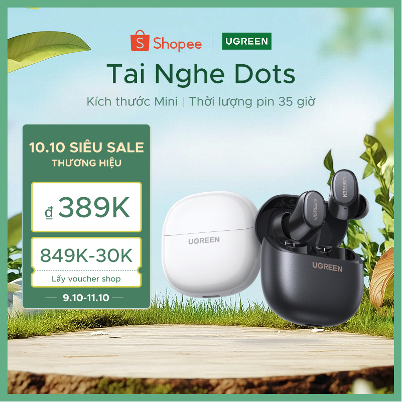 Tai nghe UGREEN Dots Bluetooth 6.0TWS Hỗ trợ 2 Mic Bộ mã âm thanh AAC / SBC Âm thanh âm thanh Hi-Pure Âm thanh không